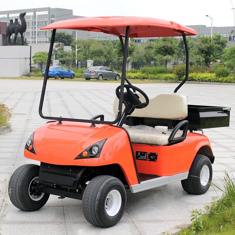 2 seater electric utility vehicle with a cargo bed